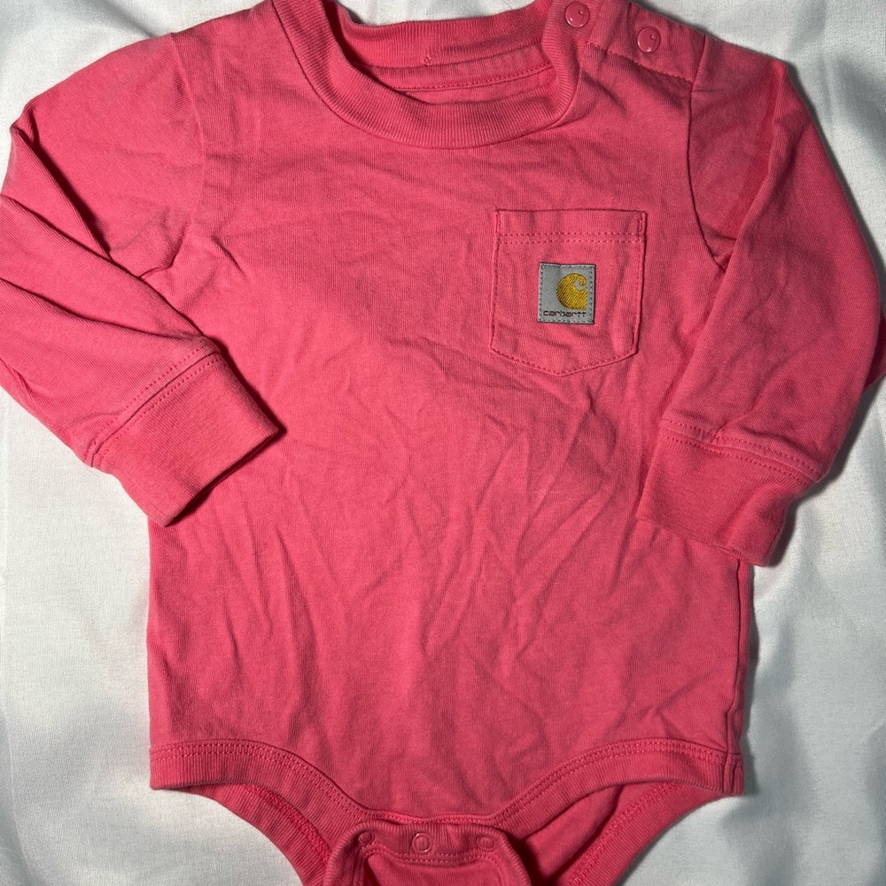 Carhartt Baby Bodysuit 6M Pink Long Sleeve One Pocket Infant Outfit
